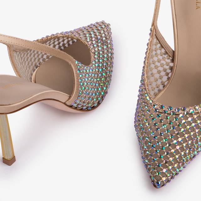 Le Silla Slingback gioiello rete oro e Cristalli iridescenti Sottocosto