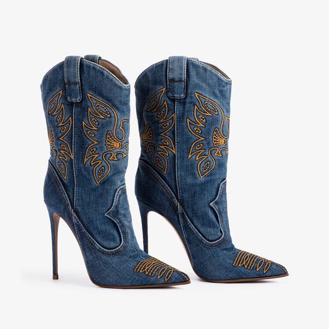 Le Silla Stivaletto d'ispirazione Western denim blu Vendita Calda