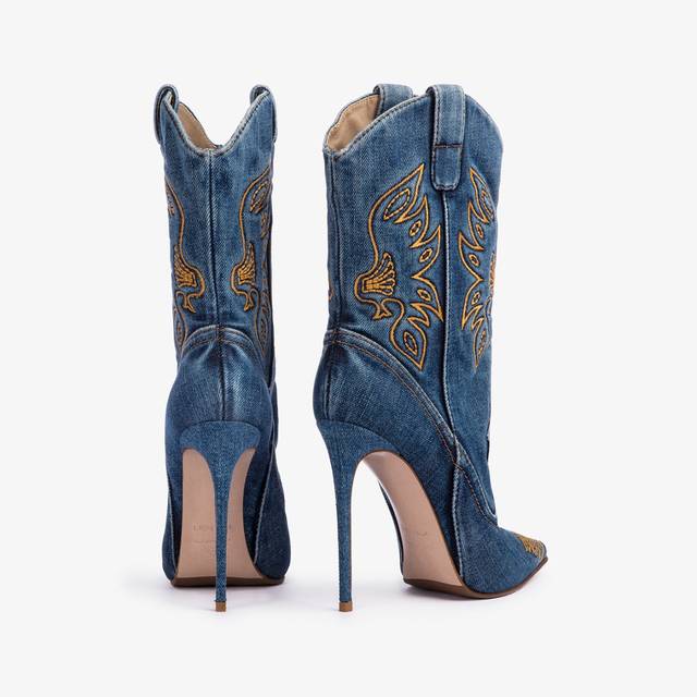 Le Silla Stivaletto d'ispirazione Western denim blu Vendita Calda