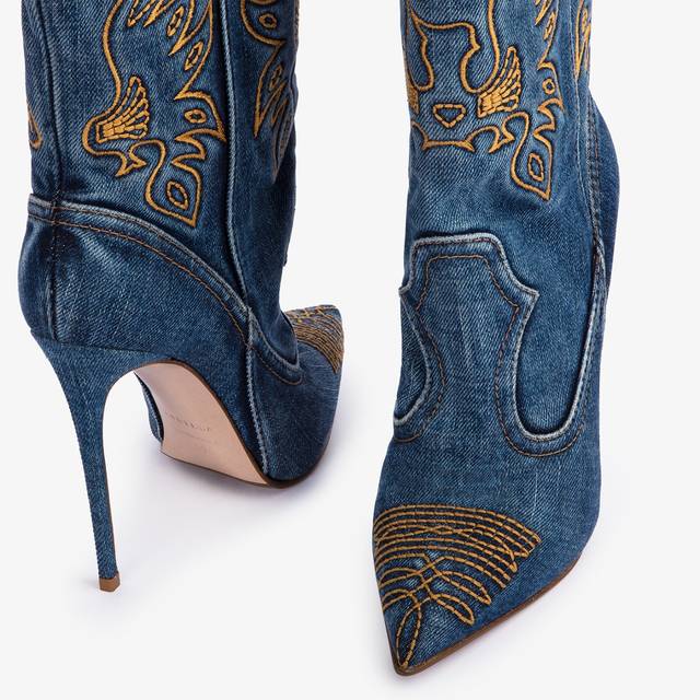 Le Silla Stivaletto d'ispirazione Western denim blu Vendita Calda