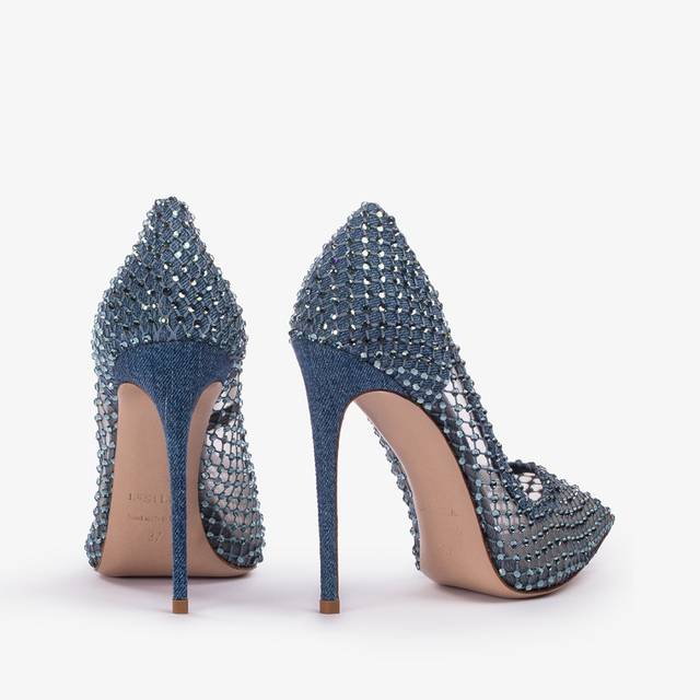 Le Silla Décolleté gioiello rete denim blu Vendita Economica