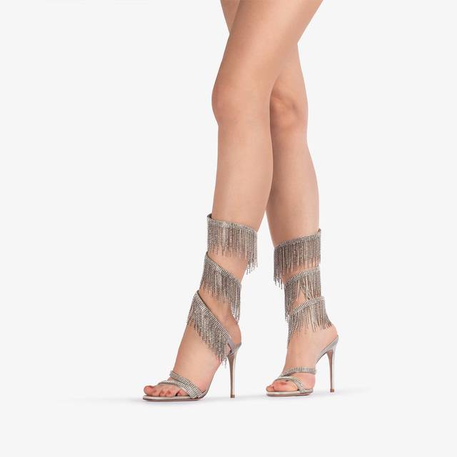 Le Silla Sandalo raso argento con frange argento Spedizione Gratuita