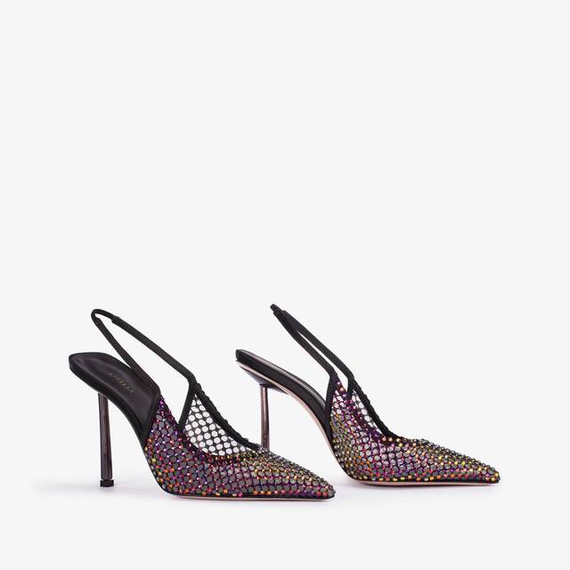 Le Silla Slingback gioiello rete nera e Cristalli iridescenti Negozi Online