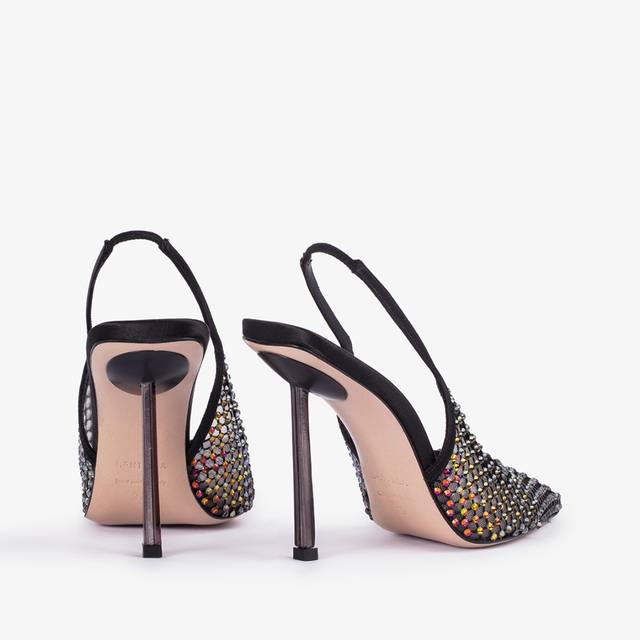 Le Silla Slingback gioiello rete nera e Cristalli iridescenti Negozi Online