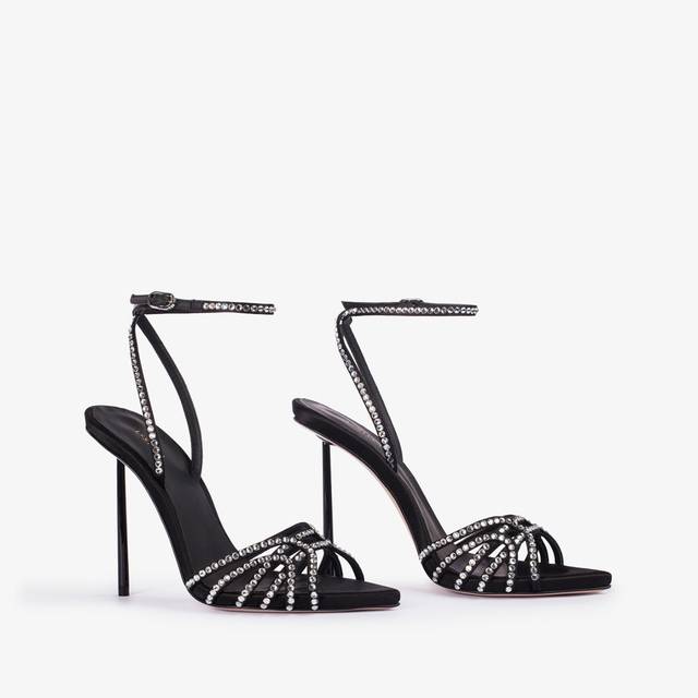 Le Silla Sandalo gioiello raso nero e Cristalli argento Promozione Limitata