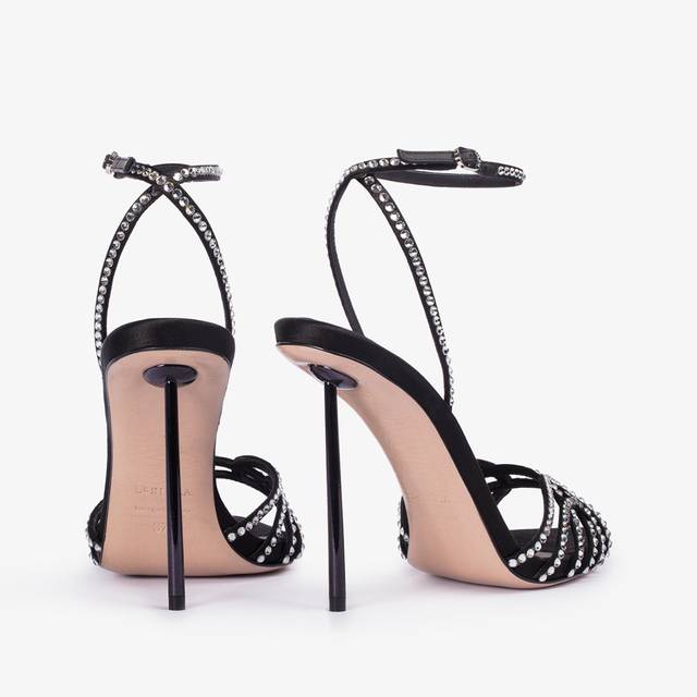 Le Silla Sandalo gioiello raso nero e Cristalli argento Promozione Limitata