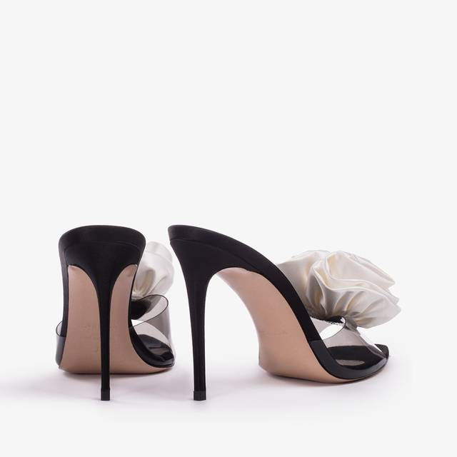 Le Silla Sandalo mule gioiello raso e plexy nero e bianco Novità
