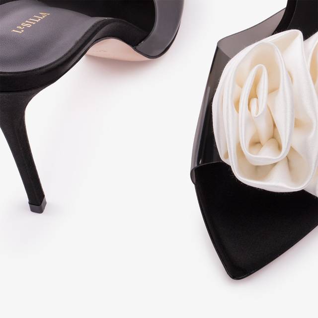 Le Silla Sandalo mule gioiello raso e plexy nero e bianco Novità
