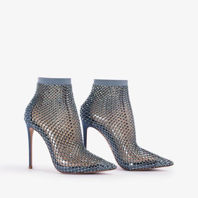 Le Silla Stivaletto calza blu denim e Cristalli Outlet