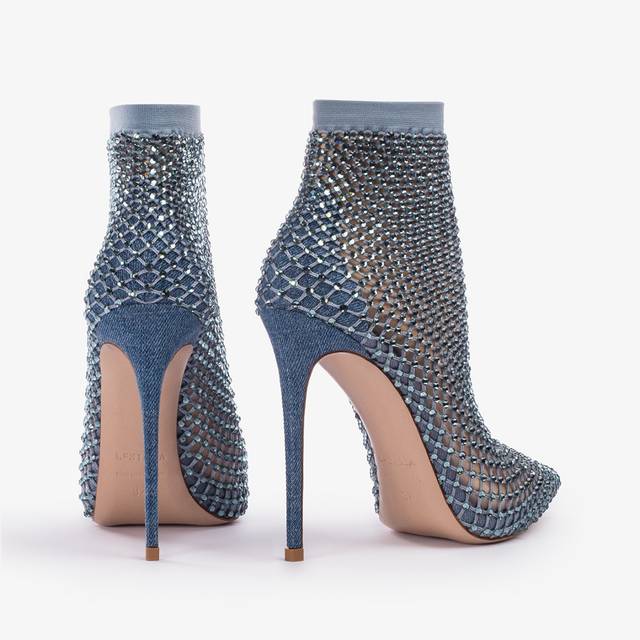 Le Silla Stivaletto calza blu denim e Cristalli Outlet