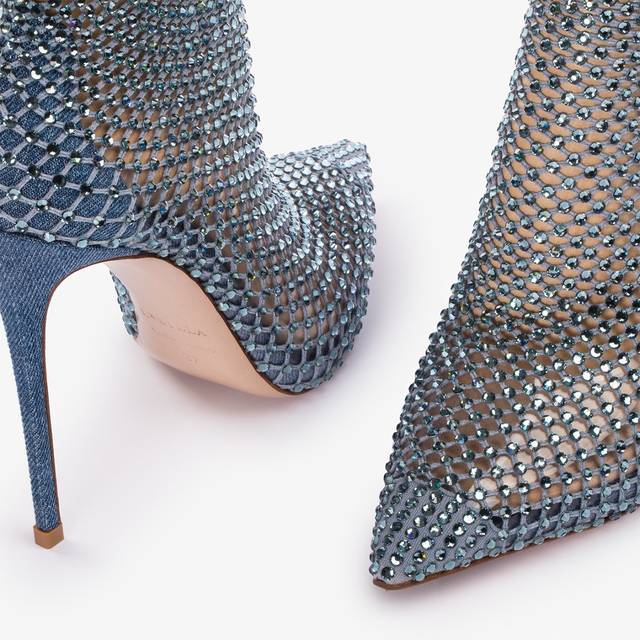 Le Silla Stivaletto calza blu denim e Cristalli Outlet
