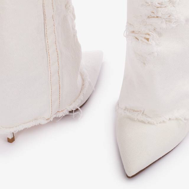 Le Silla Stivale al ginocchio con risvolto denim bianco distressed In Saldo