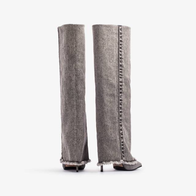 Le Silla Stivale al ginocchio con risvolto denim nero Nuova