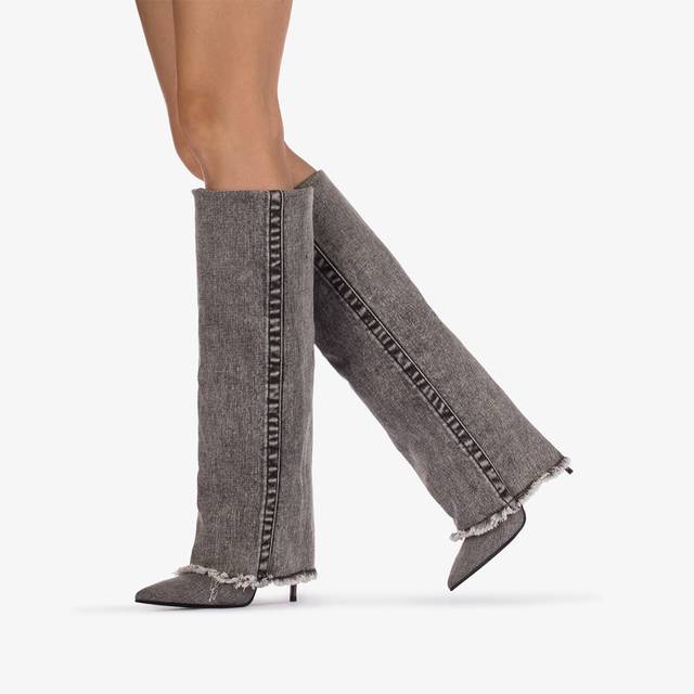 Le Silla Stivale al ginocchio con risvolto denim nero Nuova