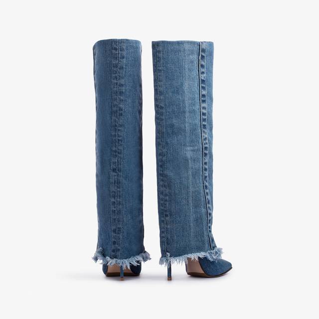 Le Silla Stivale con risvolto denim blu Moda