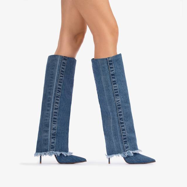 Le Silla Stivale con risvolto denim blu Moda