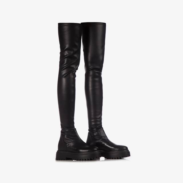 Le Silla Stivale sopra il ginocchio pelle vegan stretch nero Spedizione Gratuita