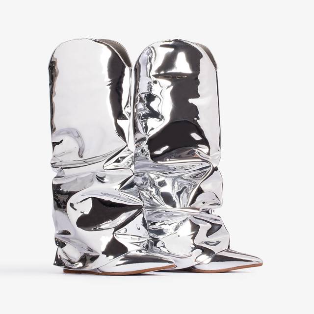Le Silla Stivale al ginocchio d'ispirazione Western con risvolto metallizzato argento Negozi Online