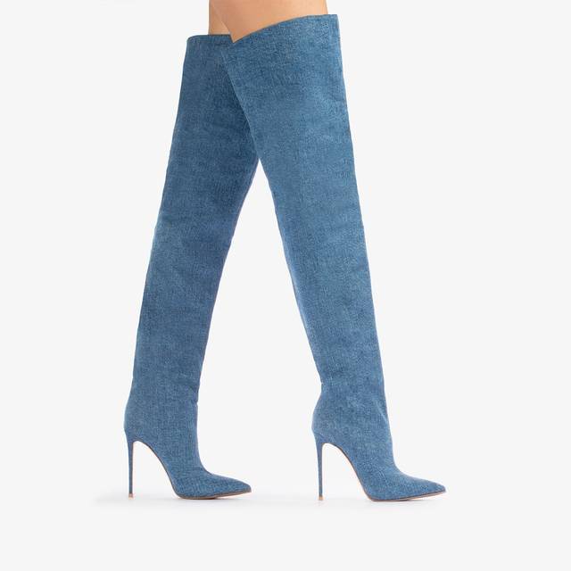 Le Silla Stivale sopra al ginocchio denim oversize blu Shopping Online