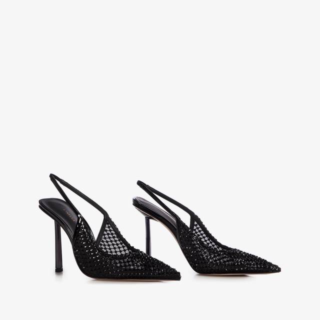 Le Silla Slingback gioiello rete nero jet In Vendita