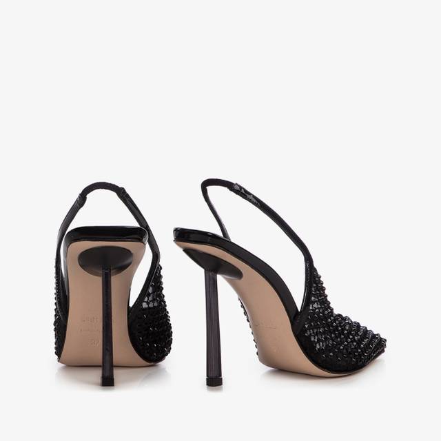 Le Silla Slingback gioiello rete nero jet In Vendita