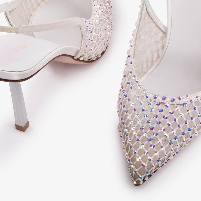 Le Silla Slingback gioiello rete bianca carta e Cristalli Vendita Calda