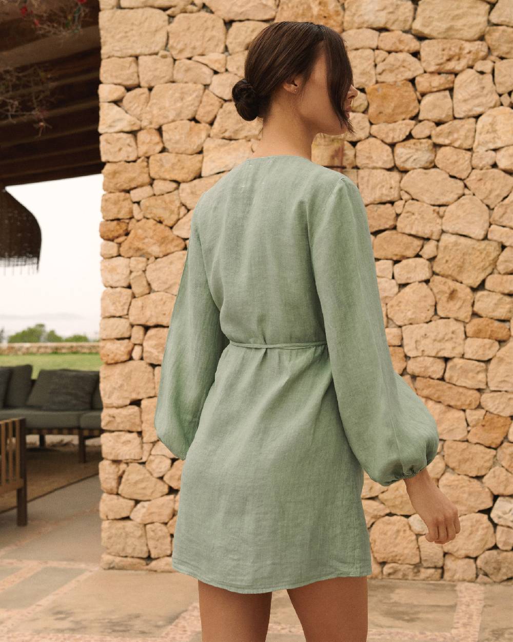 Manebí Linen Caracas Dress - Mineral Green Saldi