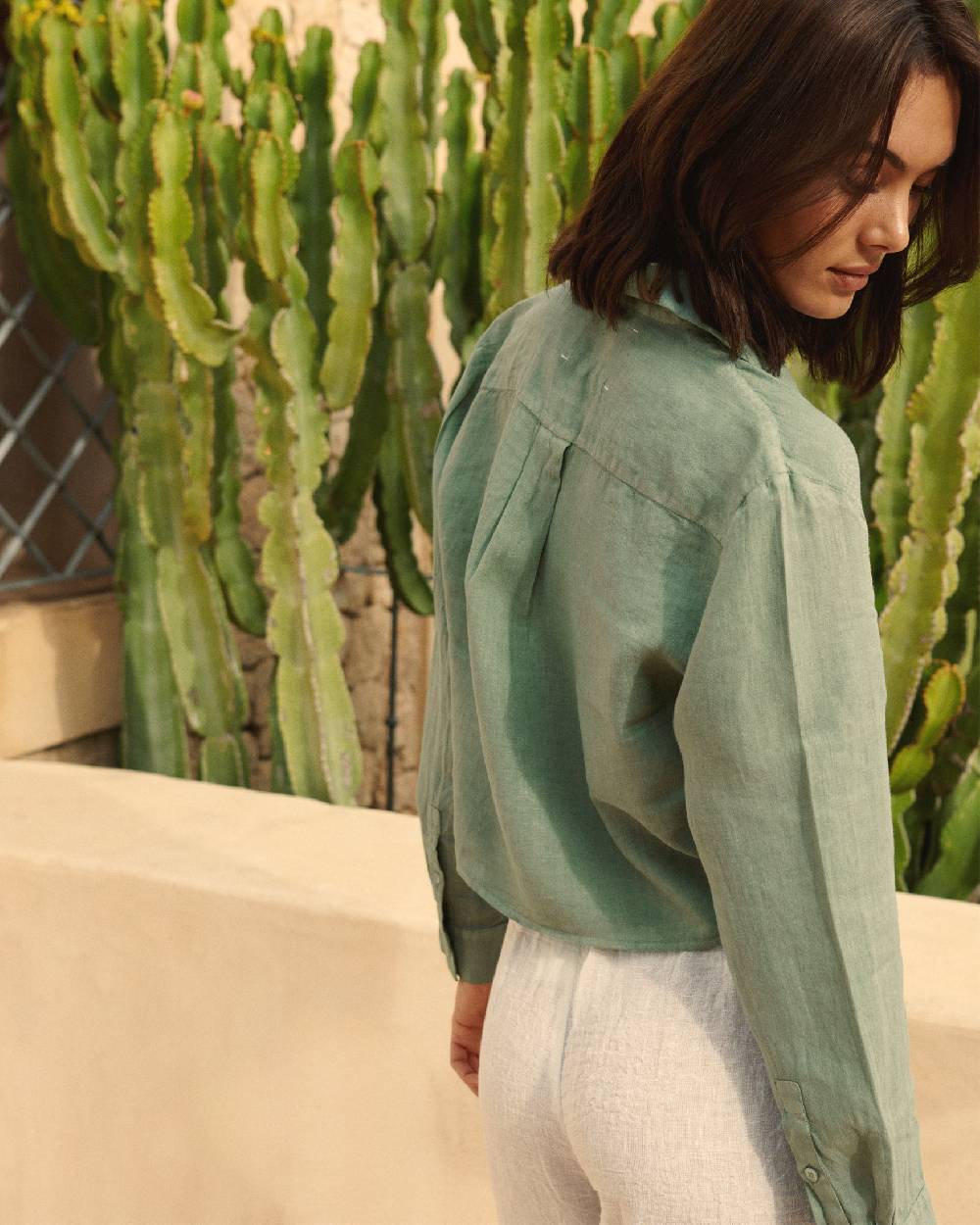 Manebí Linen Santos Shirt - Mineral Green Saldi Di Fabbrica