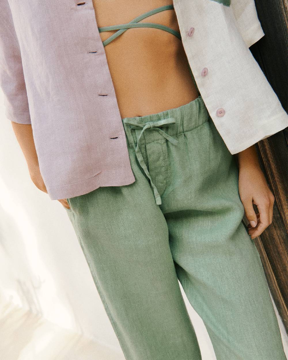 Manebí Linen Belem Trousers - Mineral Green In Saldo