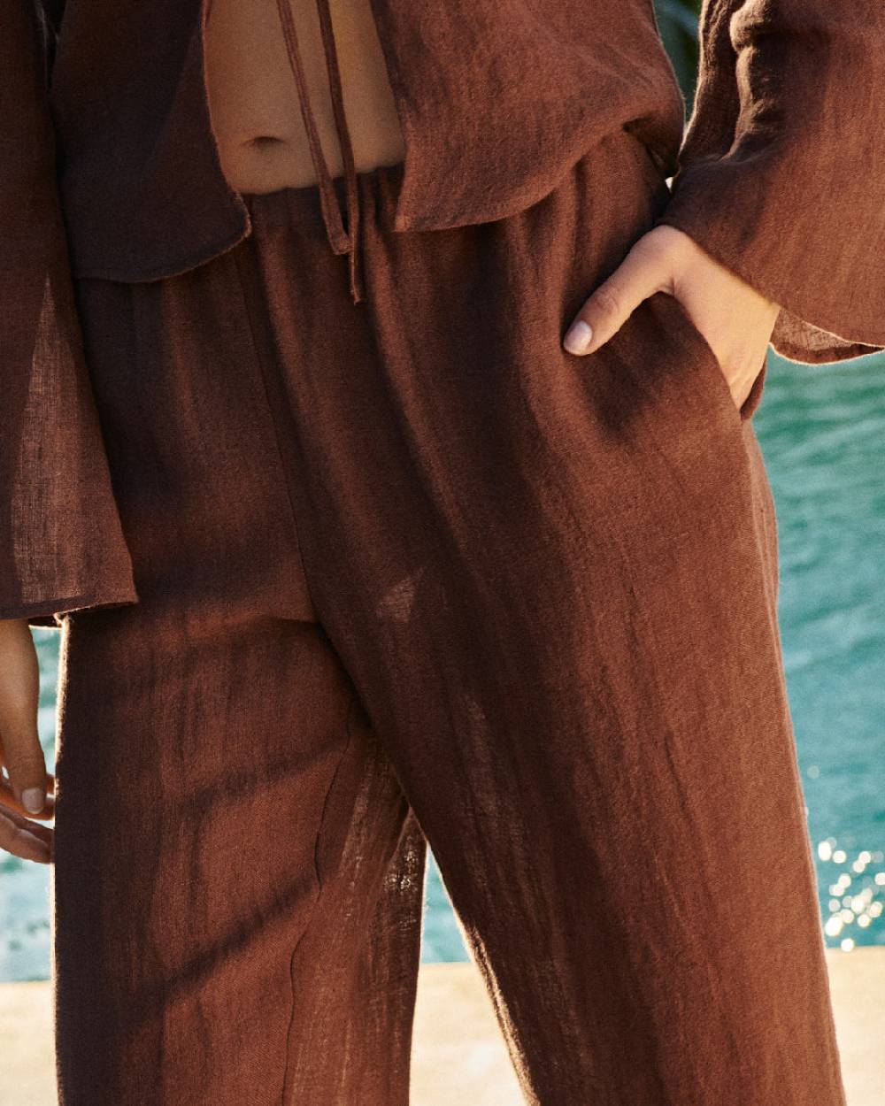 Manebí Linen Gauze Girona Trousers - Cocoa Spedizione Gratuita