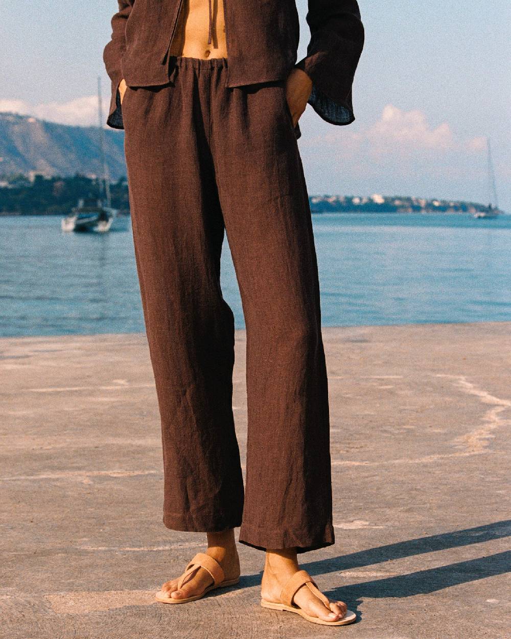 Manebí Linen Gauze Girona Trousers - Cocoa Spedizione Gratuita