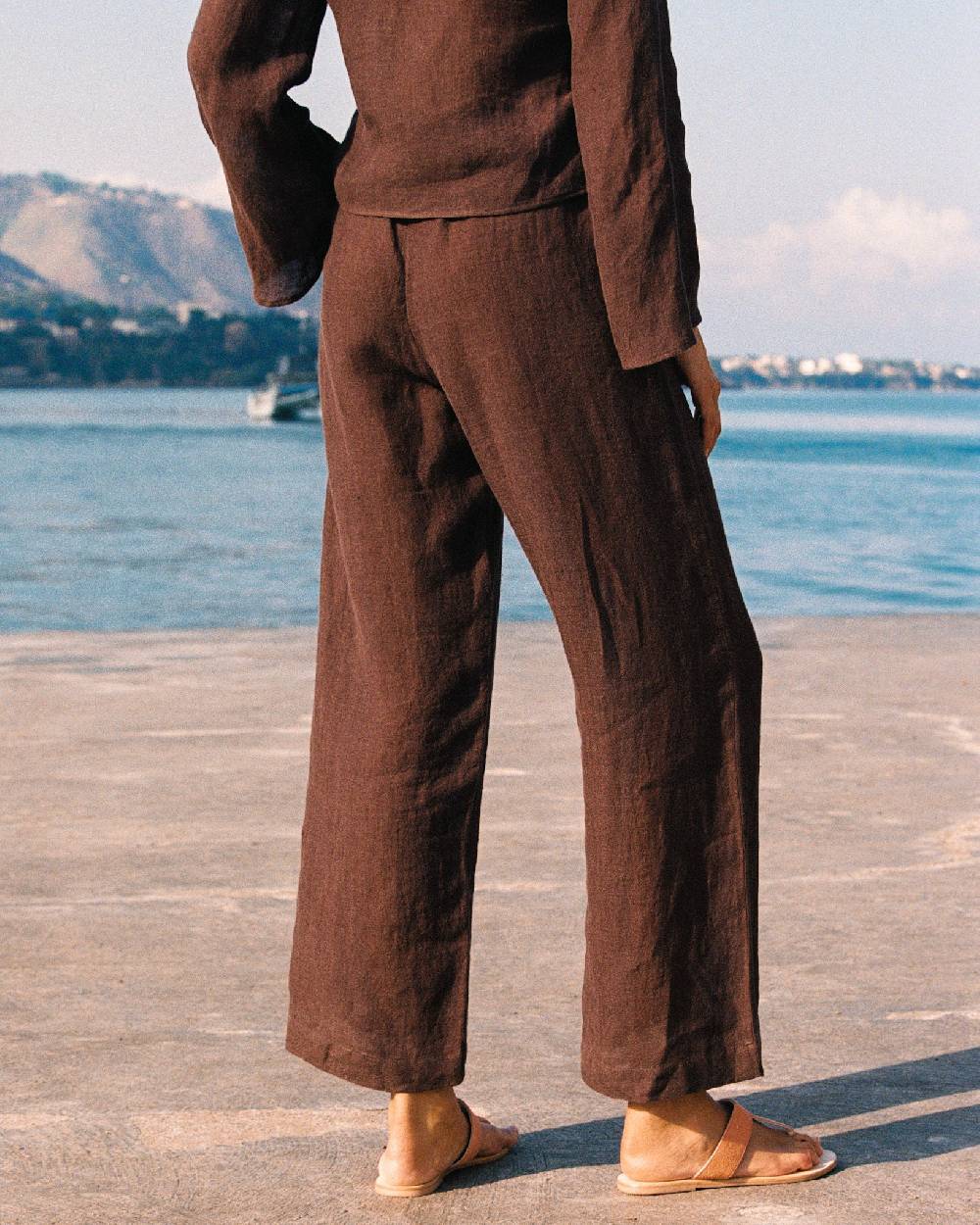 Manebí Linen Gauze Girona Trousers - Cocoa Spedizione Gratuita