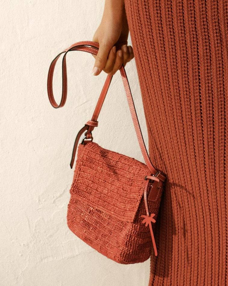 Manebí Raffia \u0026 Leather|Summer Night Bag Medium - Rust Prezzo Ridotto