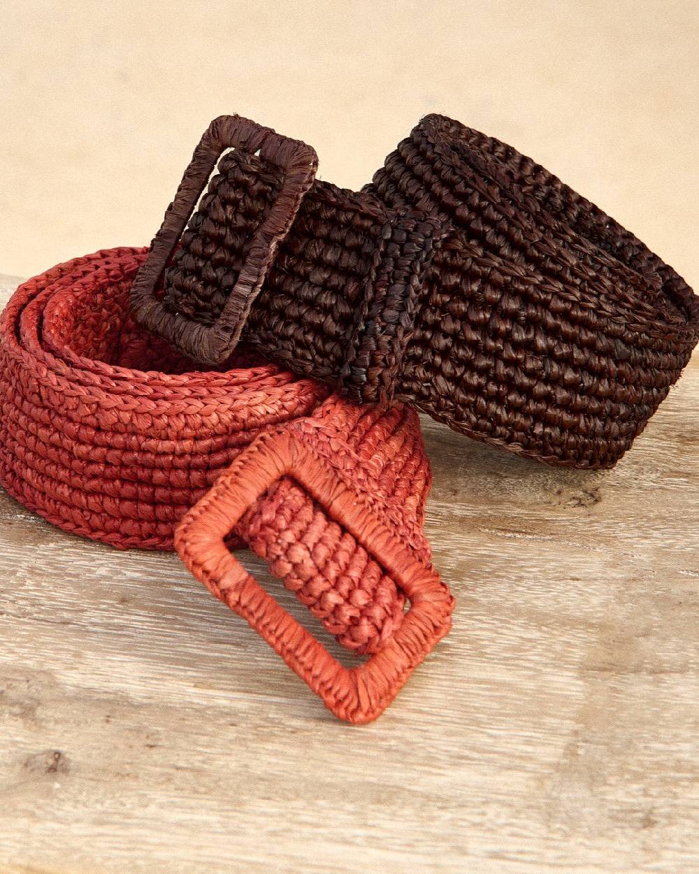 Manebí Natural Raffia Belt - Rust Sconto