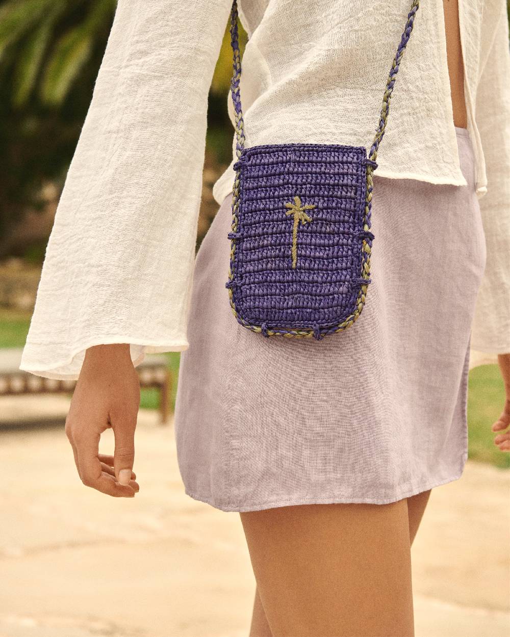 Manebí Raffia Phone Case - Summer Purple With Mineral Green Palm Economico