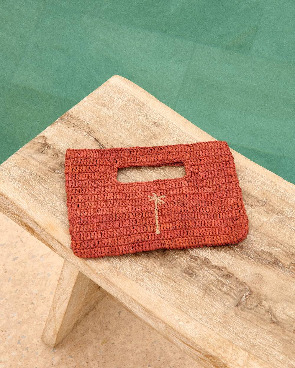 Manebí Raffia Handbag Mini - Rust With Tan Palm In Vendita