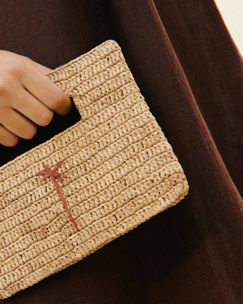 Manebí Raffia Handbag Mini - Tan With Brown Palm Offerte