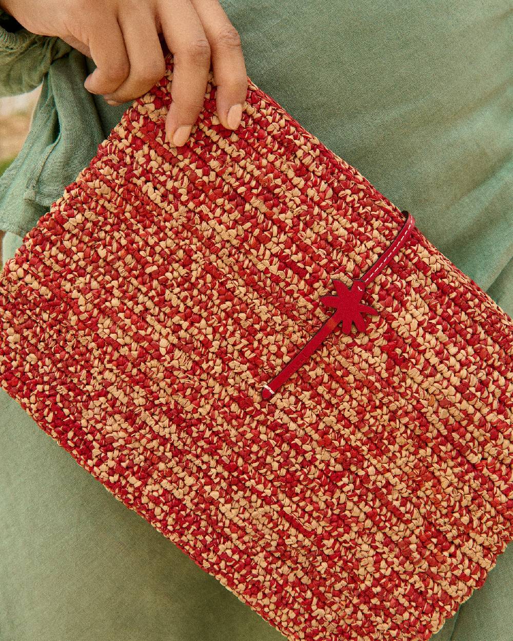 Manebí Raffia Clutch - Leather Palm Rust Tan Mélange \u0026 Rust Vendita Calda