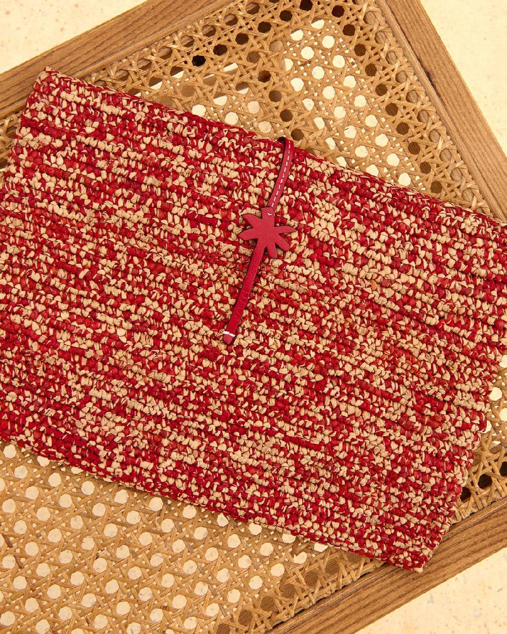 Manebí Raffia Clutch - Leather Palm Rust Tan Mélange \u0026 Rust Vendita Calda