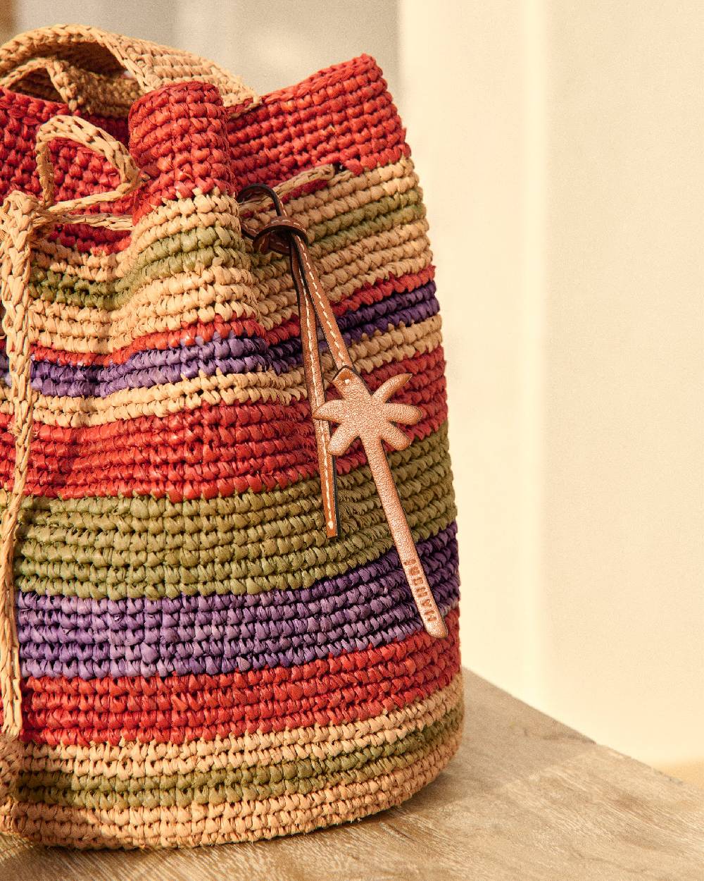 Manebí Raffia Beach Bucket - Rust Tan Mineral Green Summer Purple Stripes Nuova