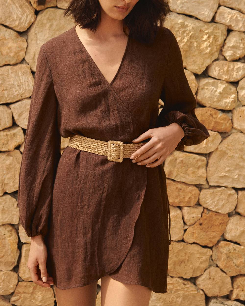 Manebí Natural Raffia Belt - Square Buckle - Tan Nuovo