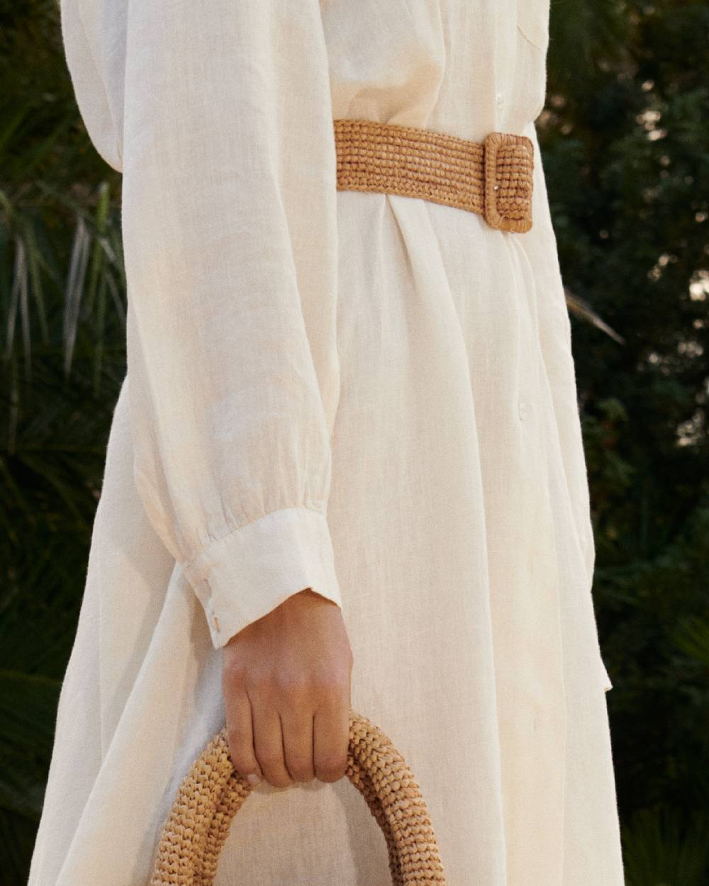 Manebí Natural Raffia Belt - Square Buckle - Tan Nuovo
