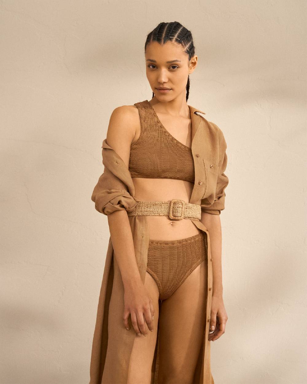 Manebí Natural Raffia Belt - Square Buckle - Tan Nuovo