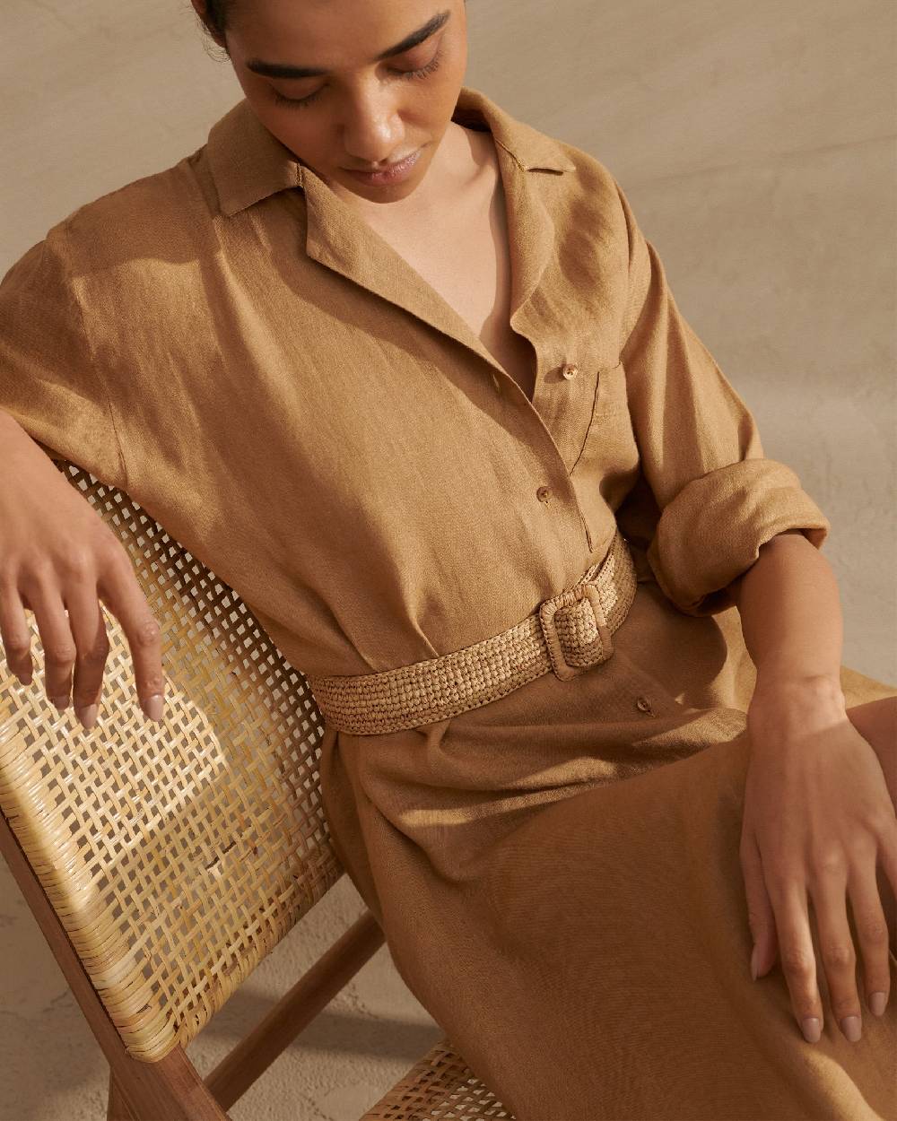 Manebí Natural Raffia Belt - Square Buckle - Tan Nuovo