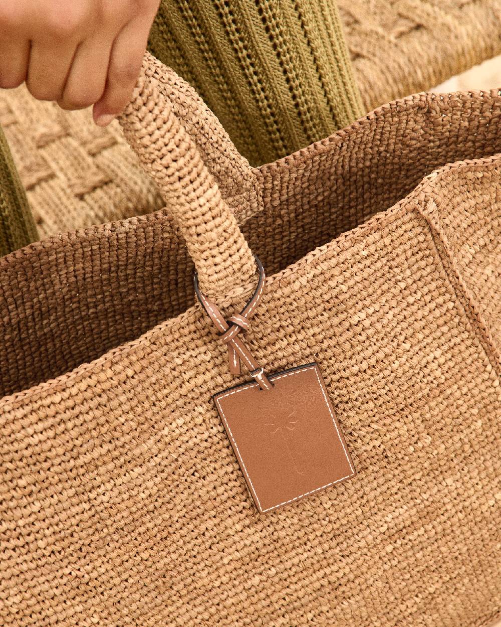 Manebí Raffia Sunset Bag Large - Leather Tag Tan Qualità