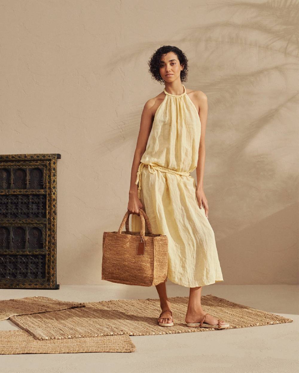 Manebí Raffia Sunset Bag Large - Leather Tag Tan Qualità