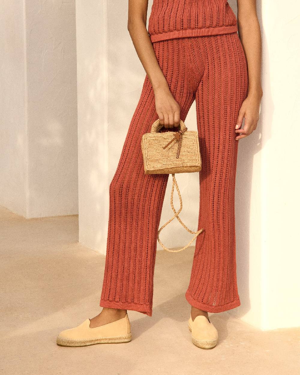 Manebí Natural Raffia Sunset Bag Mini - Palm Leather Tag - Tan Vendita