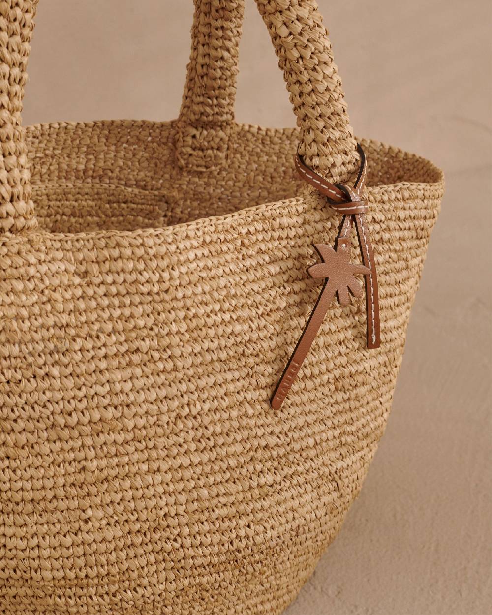 Manebí Raffia Summer Bag Medium - Palm Leather Tag Tan Pezzi Unici