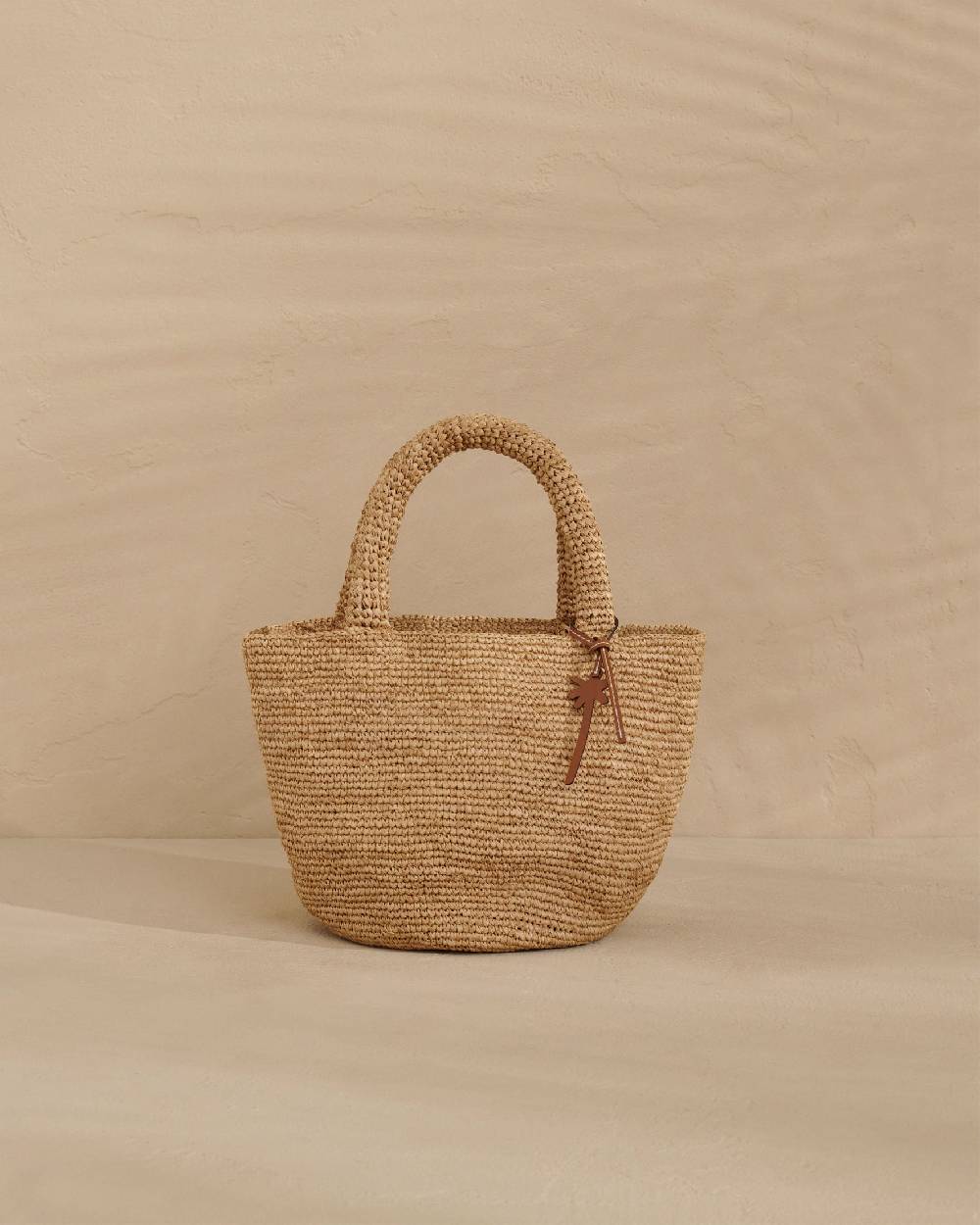Manebí Raffia Summer Bag Medium - Palm Leather Tag Tan Pezzi Unici