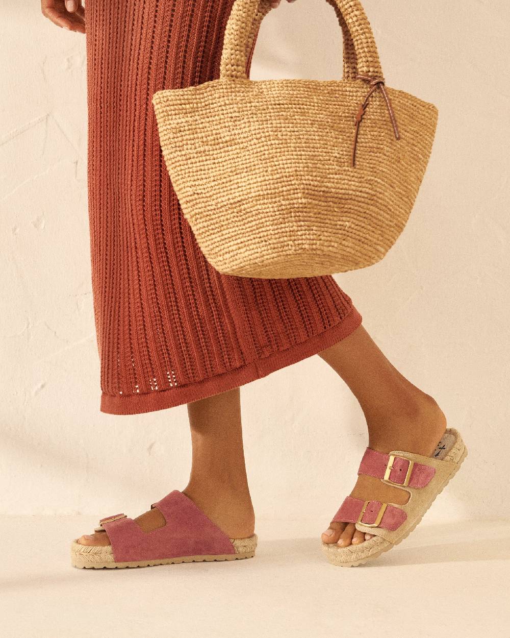 Manebí Raffia Summer Bag Medium - Palm Leather Tag Tan Pezzi Unici